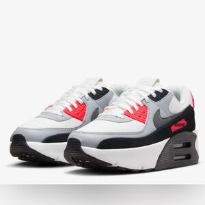 Women’s- Nike Air Max 90 LV8 infrared Sneakers- White, Red, and Gray- 8